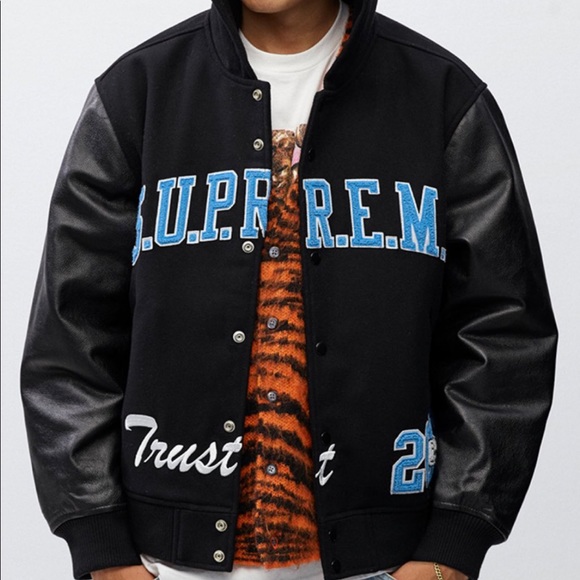 Supreme hooded varsity king jacket